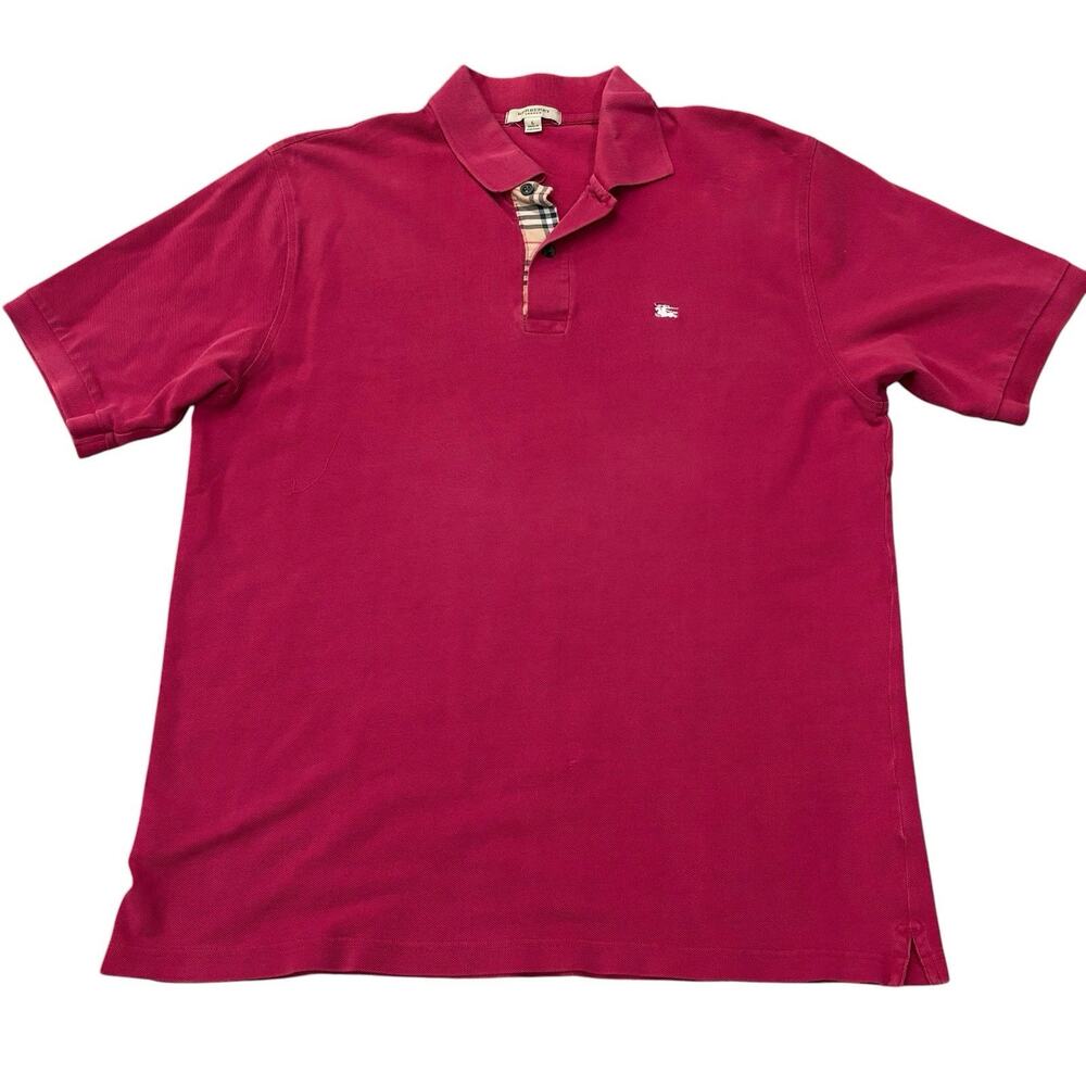 Vintage Burberry London Polo Nova Check Placket Raspberry Pink Large Hong Kong*